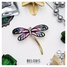 Брошь "Стрекозка" радужная, цвет сине-фиолетовый в золоте