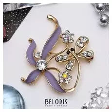 Брошь "Стрекозка" в цветах, цвет сиренево-белый в золоте