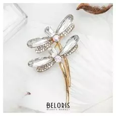 Брошь "Стрекозы" пара, цвет белый в золоте