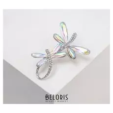 Брошь "Стрекозы" петли, цвет радужный в серебре