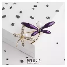Брошь "Стрекозы" с бусинами, цвет бело-фиолетовый в золоте