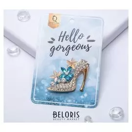 Брошь "Туфелька", цвет бело-бирюзовый в золоте