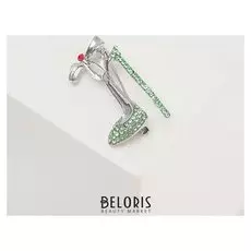 Брошь "Туфелька с бантом", цвет зелено-красный в серебре