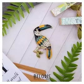 Брошь "Тукан" тропический, цветная в золоте