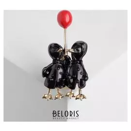 Брошь "Утята" пара, красно-чёрный в золоте