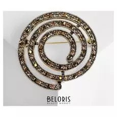 Брошь "Ватрушка", цвет шампань в чернёном золоте