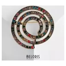 Брошь "Ватрушка", цветная в чернёном золоте