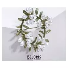 Брошь "Венок" из ландышей, цвет бело-зелёный