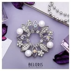 Брошь "Венок" лепестки с бусинами, цвет радужный в серебре