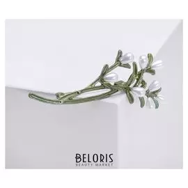 Брошь "Ветка" жемчужная, цвет бело-зелёный