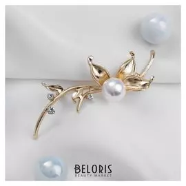 Брошь "Веточка" акация, цвет белый в золоте