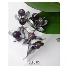 Брошь "Веточка" аметиста, фиолетовая в сером металле