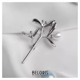 Брошь "Веточка" черёмуха, цвет белый в серебре