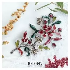 Брошь "Веточка осени", цветная в чернёном серебре