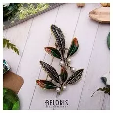 Брошь "Ветвь барбариса", цветная в черненом золоте