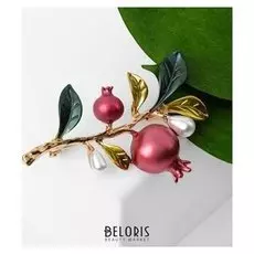 Брошь "Ветвь гранатовая", цвет красно-зелёный в золоте