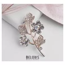 Брошь "Ветвь яблони" цветы, цвет белый в золоте