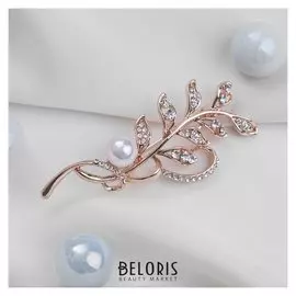 Брошь "Ветвь" с жемчужиной, цвет белый в золоте