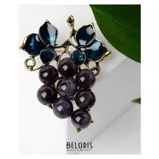 Брошь "Виноград" аметистовый, цветная в чернёном золоте