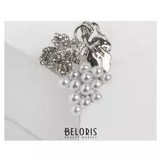 Брошь "Виноград" мини, цвет белый в серебре
