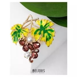 Брошь "Виноград" стеклянный, цветной в золоте