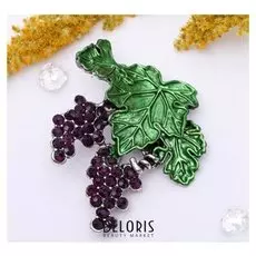 Брошь "Виноградная гроздь", цвет фиолетово-зеленый в черненом серебре