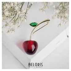 Брошь "Вишенка", цвет бордово-зелёный в золоте