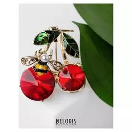 Брошь "Вишнёвый сад", цветная в золоте