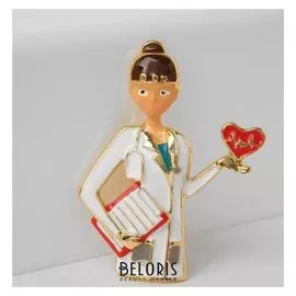 Брошь "Врач-кардиолог", цветная в золоте