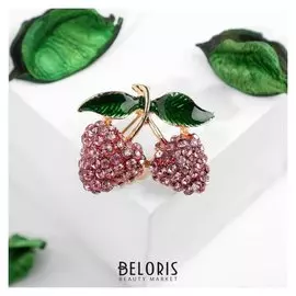 Брошь "Ягоды", цвет розово-зелёный в золоте