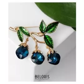 Брошь "Ягоды", цвет сине-зелёный в золоте