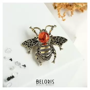 Брошь "Янтарь" пчела, цвет коньячный