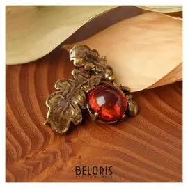 Брошь "Янтарь" жёлудь, цвет коричневый в бронзе