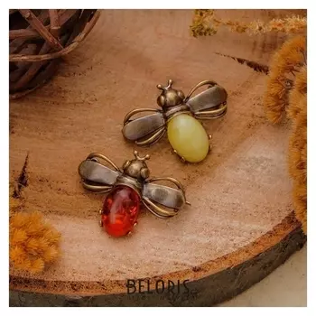 Брошь "Янтарь" жук в бронзе