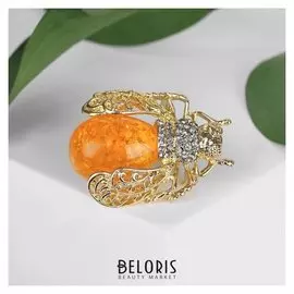 Брошь "Янтарная муха" крупная, цвет жёлтый в золоте