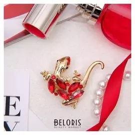 Брошь "Ящерица" агама, цвет красный в золоте