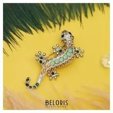 Брошь "Ящерица - хамелеон", разноцветная в серебре