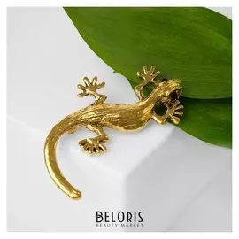 Брошь "Ящерка", цвет чёрный в чернёном золоте