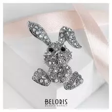 Брошь "Зайчик", цвет белый в серебре
