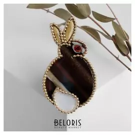 Брошь "Зайчик" стесняшка, цвет чёрный в золоте