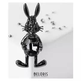 Брошь "Заяц" банни, цвет серый в сером металле