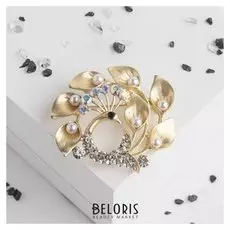 Брошь "Жар-птица", цвет белый в матовом золоте