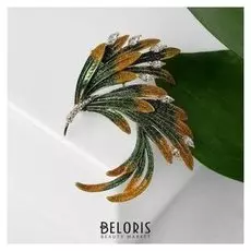 Брошь "Жар-птица" фейерверк, цвет жёлто-зелёный в золоте