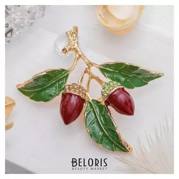 Брошь "Желуди", цвет коричнево-зелёный в золоте