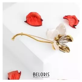 Брошь "Жемчуг" цветок, цвет белый в чернёном золоте