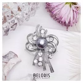 Брошь "Жемчужная классика" цветок, цвет бело-серый в серебре