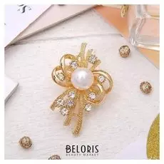 Брошь "Жемчужная классика" цветок, цвет белый в золоте