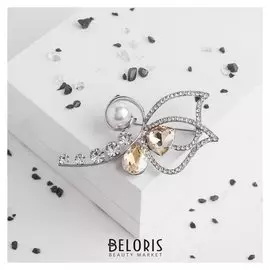 Брошь "Жемчужная радость", цвет бело-золотой в серебре