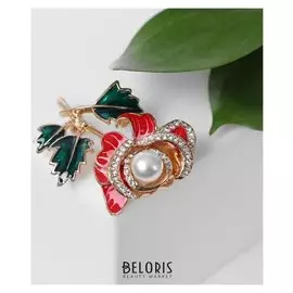 Брошь "Жемчужная роза", цветная в золоте