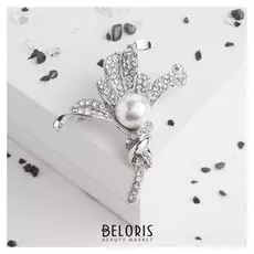 Брошь "Жемчужные искры", цвет белый в серебре